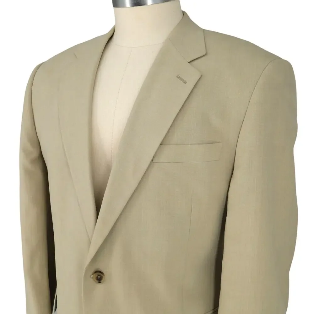 Alan Flusser Sport Coat Mens 44R Beige Silk Jacket Lined Single Vent 2 Button